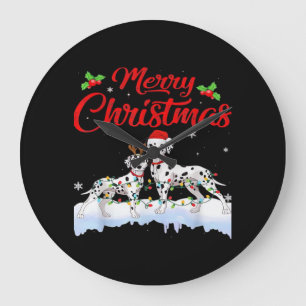 Dalmatian Dog Christmas Lights Santa Hat Xmas Dog Large Clock
