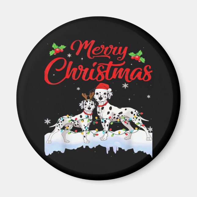 Dalmatian Dog Christmas Lights Santa Hat Xmas Dog  Magnet (Front)