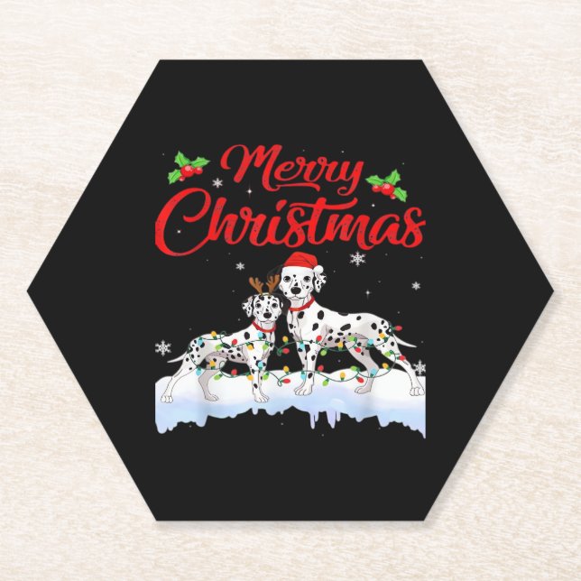 Dalmatian Dog Christmas Lights Santa Hat Xmas Dog  Paper Coaster (Front)