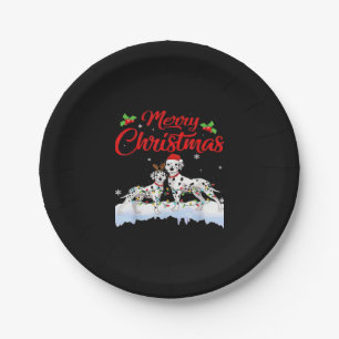 Dalmatian Dog Christmas Lights Santa Hat Xmas Dog  Paper Plate