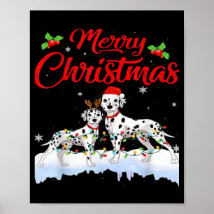 Dalmatian Dog Christmas Lights Santa Hat Xmas Dog Poster