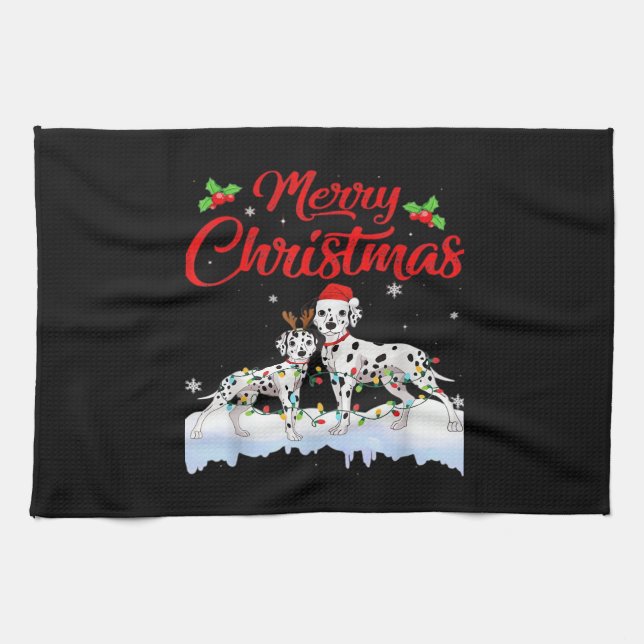 Dalmatian Dog Christmas Lights Santa Hat Xmas Dog  Tea Towel (Horizontal)