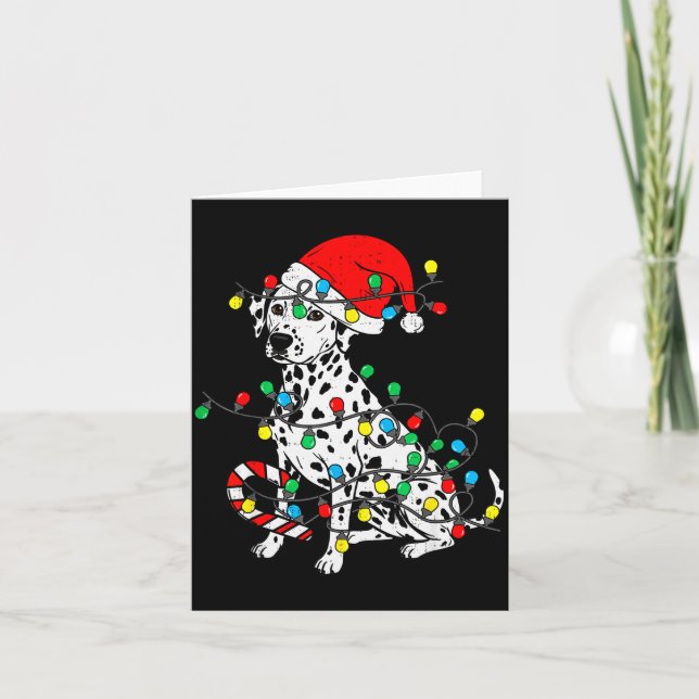 Dalmatian Dog Christmas Lights Santa Xmas Pet Dog  Card (Front)