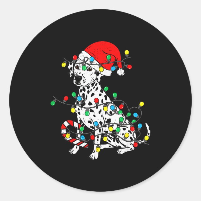 Dalmatian Dog Christmas Lights Santa Xmas Pet Dog  Classic Round Sticker (Front)