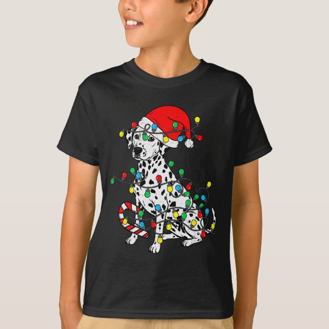Dalmatian Dog Christmas Lights Santa Xmas Pet Dog  T-Shirt (Front)