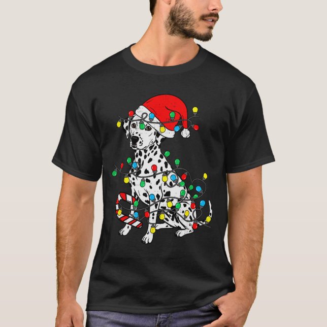 Dalmatian Dog Christmas Lights Santa Xmas Pet Dog  T-Shirt (Front)
