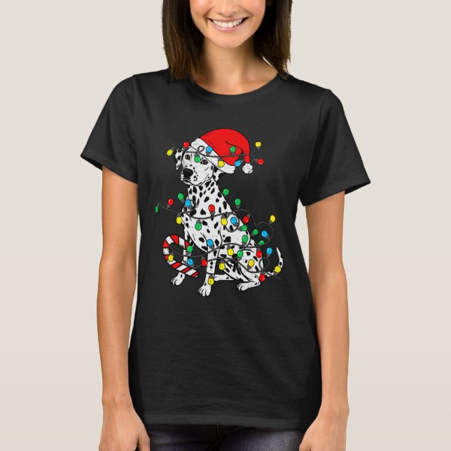Dalmatian Dog Christmas Lights Santa Xmas Pet Dog  T-Shirt (Front)
