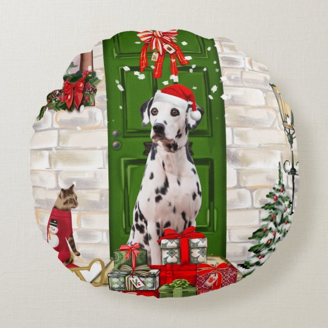 Dalmatian Dog Christmas   Round Cushion (Front)