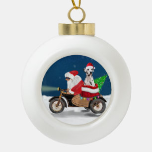 Dalmatian Dog Christmas Santa Claus  Ceramic Ball Christmas Ornament