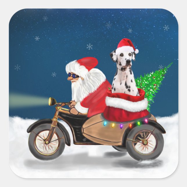 Dalmatian Dog Christmas Santa Claus  Square Sticker (Front)