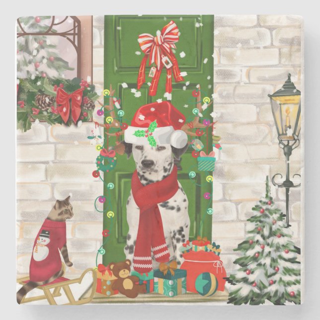 Dalmatian Dog Christmas  Stone Coaster (Front)