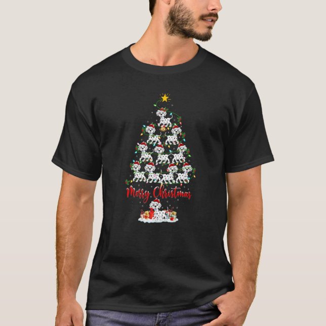 Dalmatian Dog Christmas Tree Lights  Dalmatian Xma T-Shirt (Front)