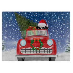 Dalmatian Dog Driving Car In Snow Christmas Cutting Board