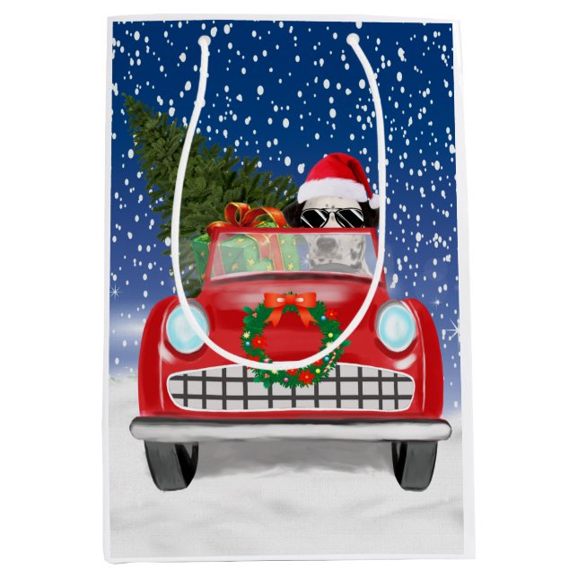 Dalmatian Dog Driving Car In Snow Christmas   Medium Gift Bag (Front)