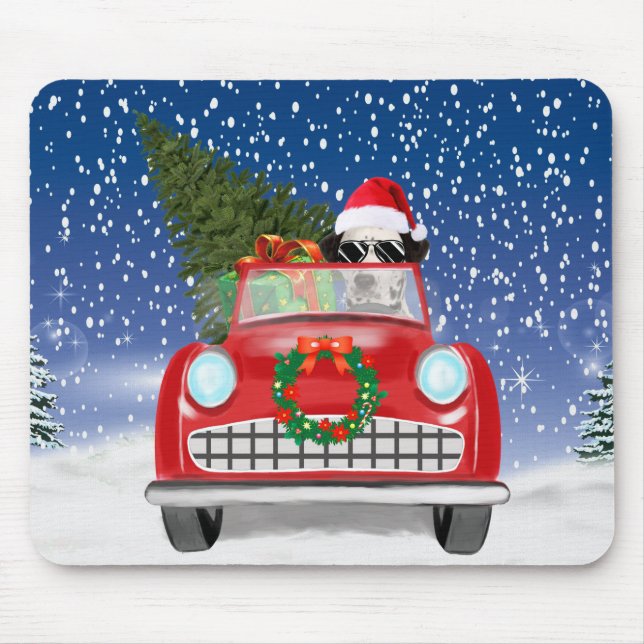 Dalmatian Dog Driving Car In Snow Christmas Mouse Mat (Front)