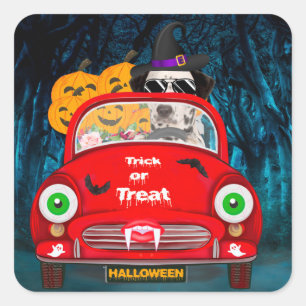 Dalmatian Dog Driving Car Scary Halloween  Square Sticker