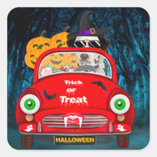 Dalmatian Dog Driving Car Scary Halloween  Square Sticker
