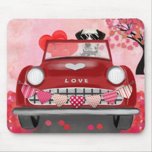 Dalmatian Dog Driving Car with Hearts Valentine's Mouse Mat