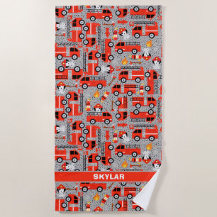 Dalmatian Dog Firetruck Firefighters Personalised Beach Towel