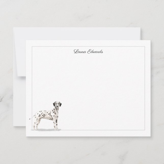Dalmatian Dog Gray Border Personalized Card (Front)
