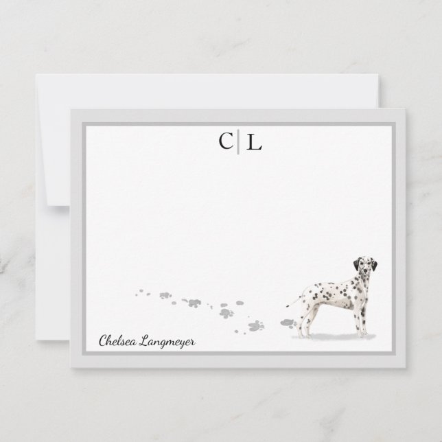 Dalmatian Dog Grey Border Monogram & Your Name Card (Front)