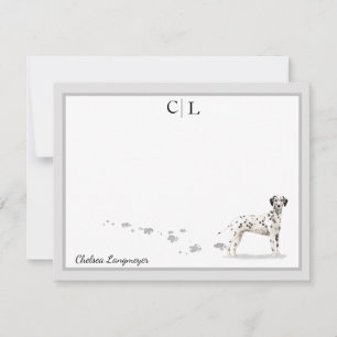 Dalmatian Dog Grey Border Monogram & Your Name Card