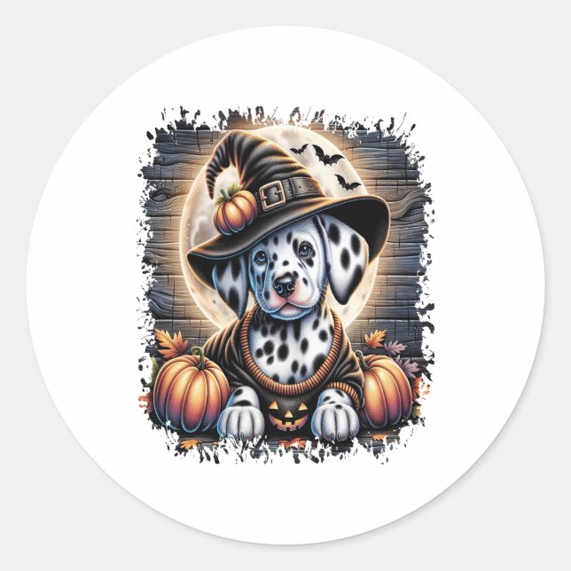 Dalmatian Dog Halloween Classic Round Sticker (Front)