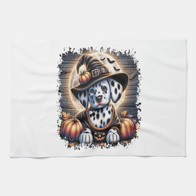 Dalmatian Dog Halloween Tea Towel (Horizontal)