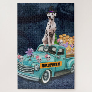 Dalmatian Dog Halloween Truck Scary Night Jigsaw Puzzle