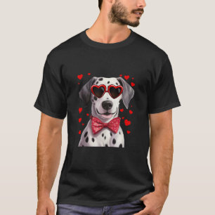 Dalmatian Dog Hearts Sunglasses Red Bow Tie Valent T-Shirt