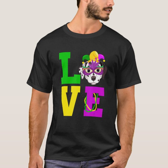 Dalmatian Dog I Love Mardi Gras Costume Dog T-Shirt (Front)