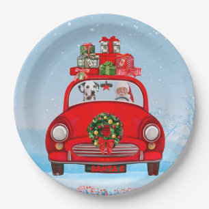 Dalmatian Dog In Car With Santa Claus Paper Plate
