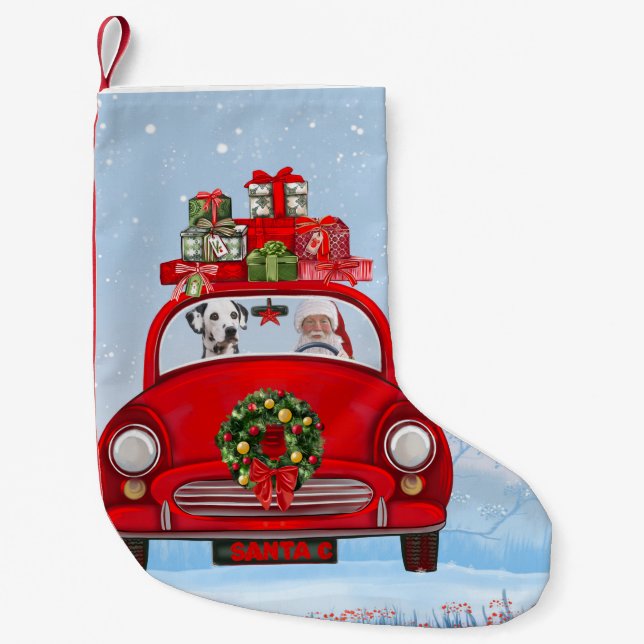 Dalmatian Dog In Car With Santa Claus Small Christmas Stocking (Front)