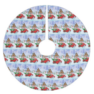 Dalmatian Dog In Christmas Delivery Truck Snow  Brushed Polyester Tree Skirt