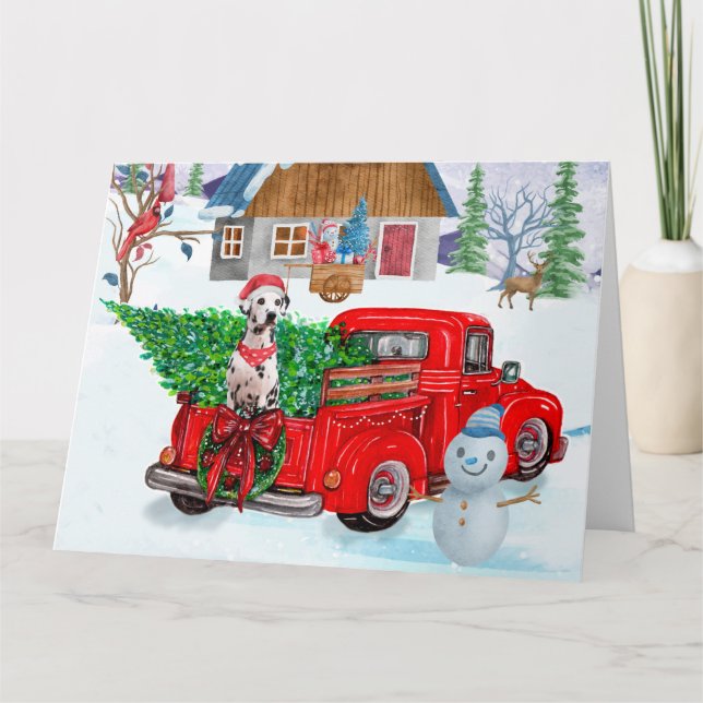 Dalmatian Dog In Christmas Delivery Truck Snow Card (Front)