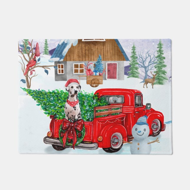 Dalmatian Dog In Christmas Delivery Truck Snow Doormat (Front)