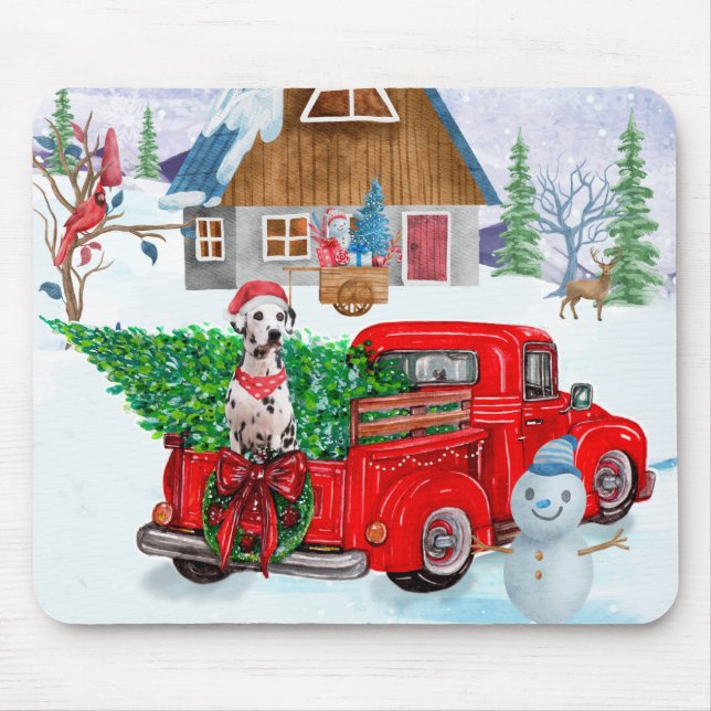 Dalmatian Dog In Christmas Delivery Truck Snow Mouse Mat (Front)