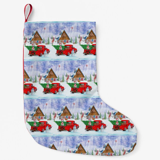 Dalmatian Dog In Christmas Delivery Truck Snow Small Christmas Stocking (Front)