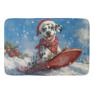 Dalmatian Dog in Sledge Let it Snow Christmas Bath Mat