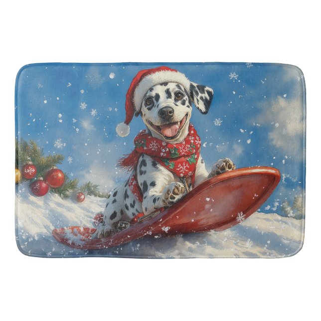 Dalmatian Dog in Sledge Let it Snow Christmas Bath Mat (Front)