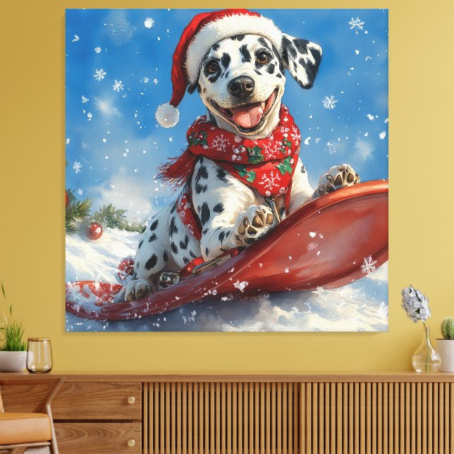 Dalmatian Dog in Sledge Let it Snow Christmas Canvas Print (Insitu(LivingRoom))