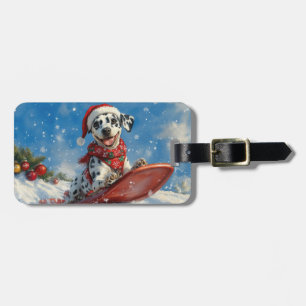 Dalmatian Dog in Sledge Let it Snow Christmas Luggage Tag