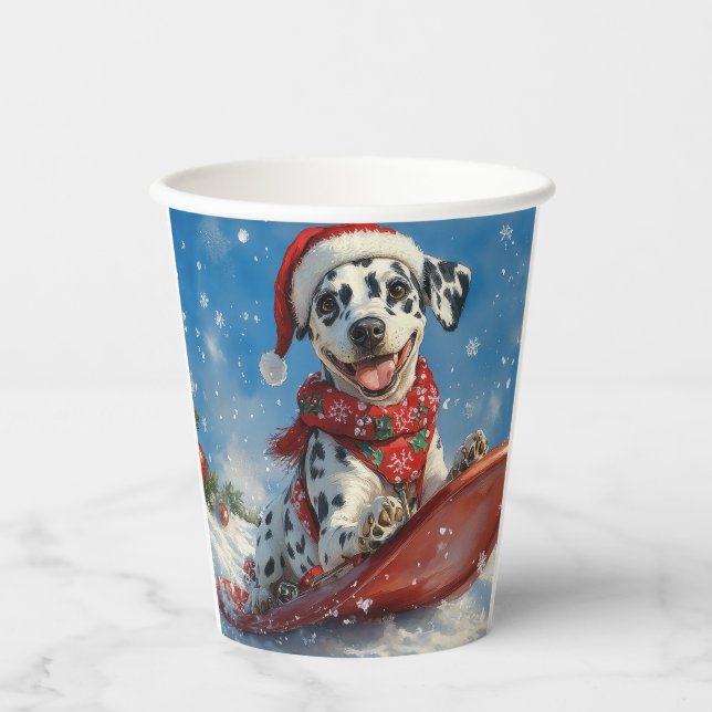 Dalmatian Dog in Sledge Let it Snow Christmas Paper Cups (Front)