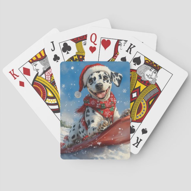 Dalmatian Dog in Sledge Let it Snow Christmas Playing Cards (Back)