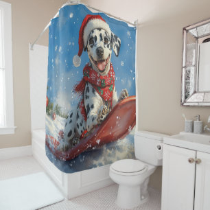 Dalmatian Dog in Sledge Let it Snow Christmas Shower Curtain