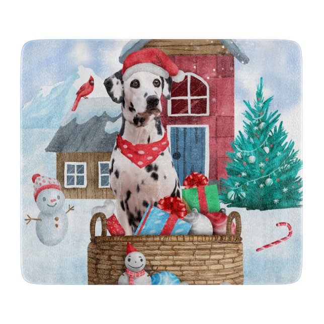 Dalmatian Dog In snow Christmas Dog House Cutting Board (Front)