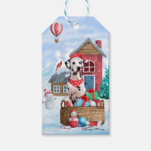 Dalmatian Dog In snow Christmas Dog House Gift Tags