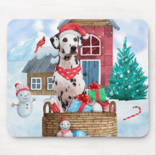 Dalmatian Dog In snow Christmas Dog House Mouse Mat