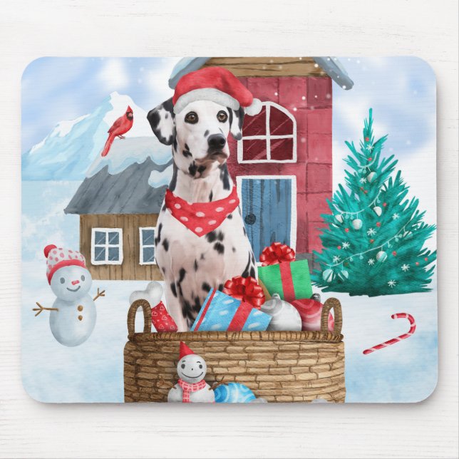Dalmatian Dog In snow Christmas Dog House Mouse Mat (Front)