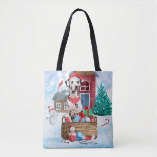 Dalmatian Dog In snow Christmas Dog House Tote Bag